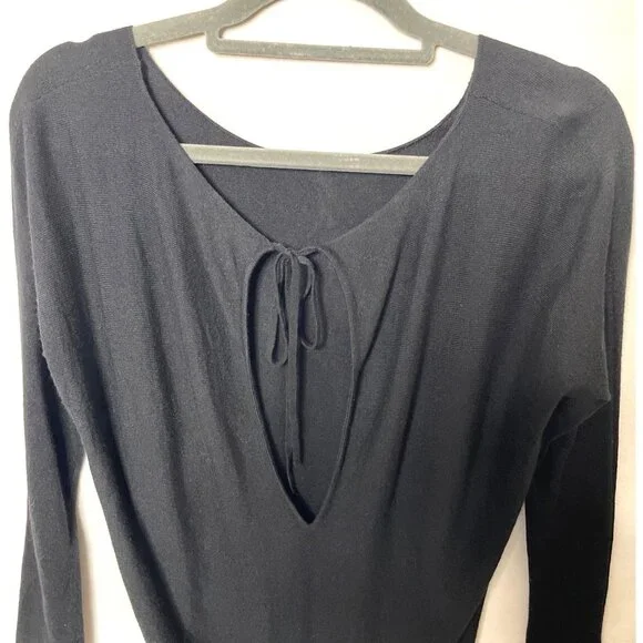 Vince Black Sweater Tunic Top Women's XS Cashmere Blend Keyhole Back with Tie - Picture 4 of 6